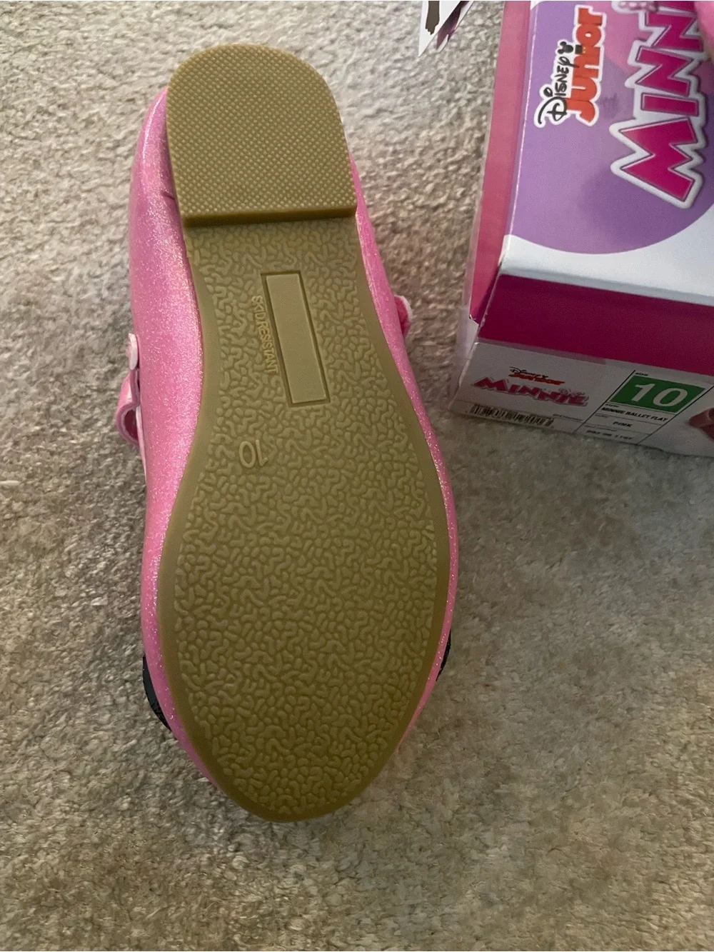 NWT Disney Pink Minnie Mouse Glitter Mary Jane Shoes with Polka Dot Bows